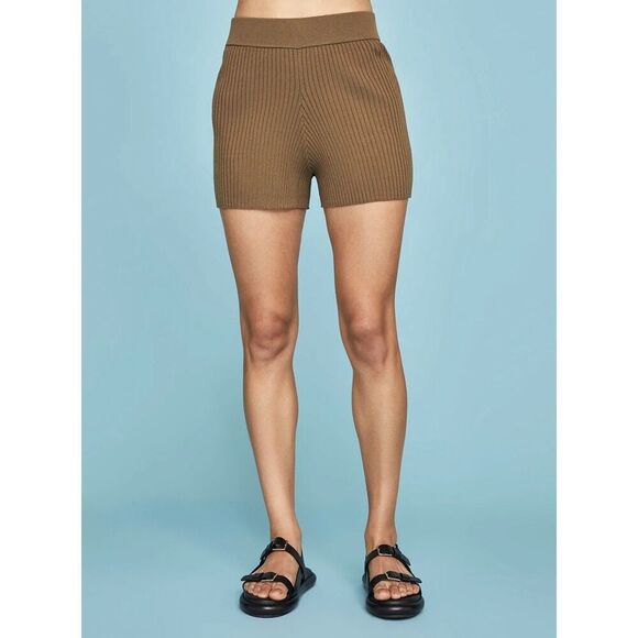 Carbon38 High Rise Camel Brown Ribbed Lounge Short Sz Small NWT - Picture 1 of 6